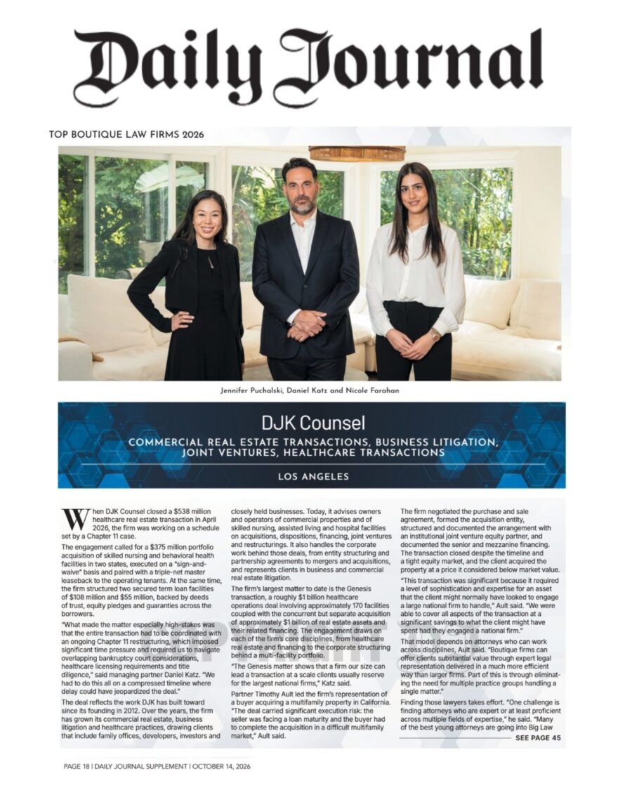 DJK Counsel featured in the Daily Journal's Top Boutiques of 2026